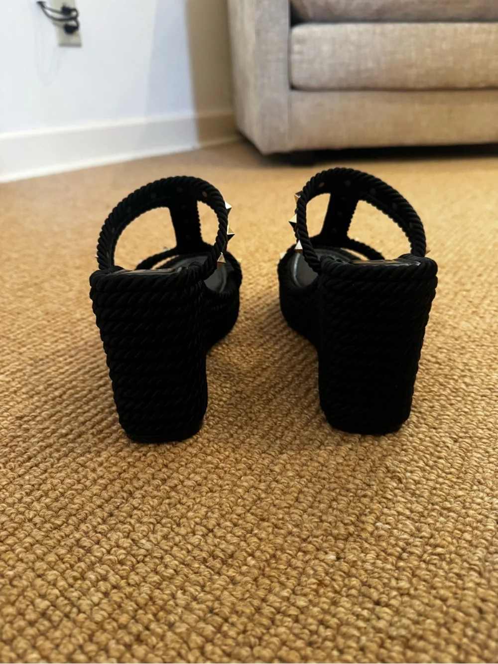 Valentino 90mm Rockstud Torchon T-Strap Espadrille Size 37